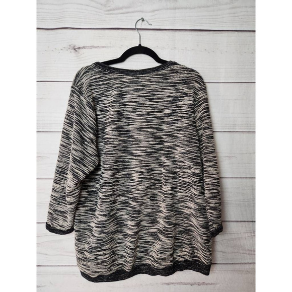 H&M Womens Pullover Sweater Gray Space Dye 3/4 Sleeve Scoop Neck Tight Knit L - Picture 2 of 6